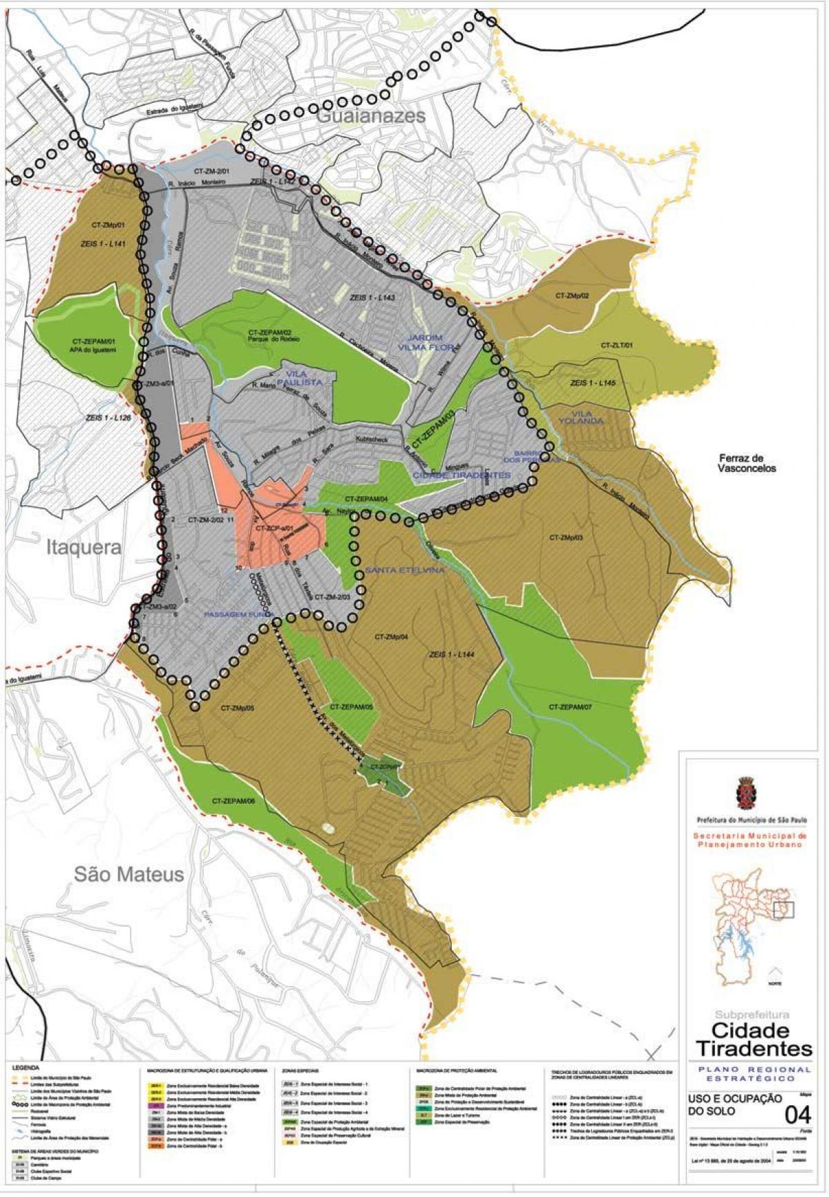 Karta över Cidade Tiradentes São Paulo - Ockupationen av mark