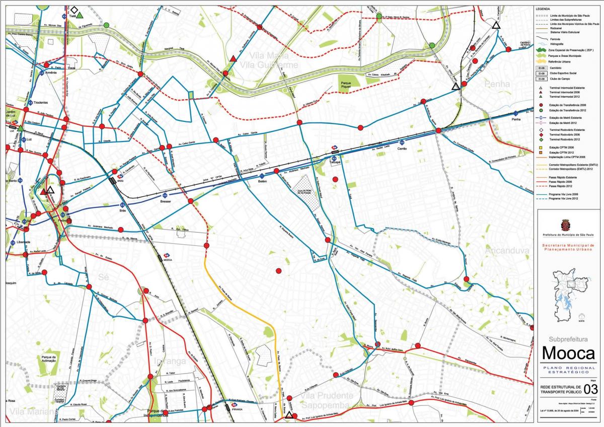 Karta över Mooca São Paulo - kollektivtrafiken