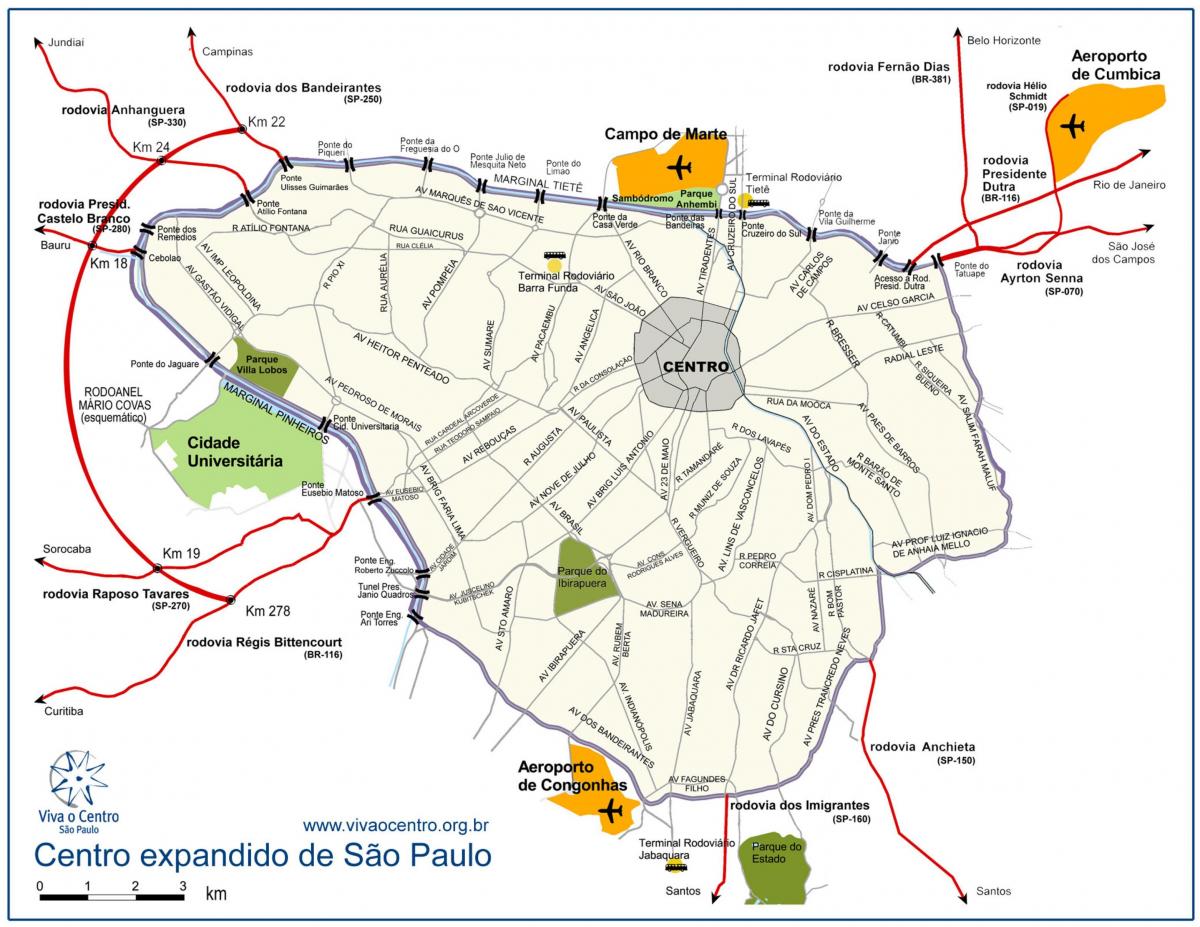 Karta över stora centrala São Paulo
