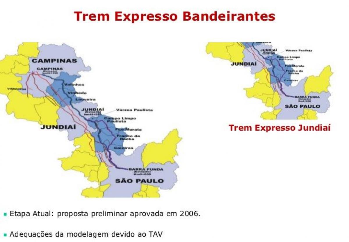 Karta över São Paulo Expresso Bandeirantes