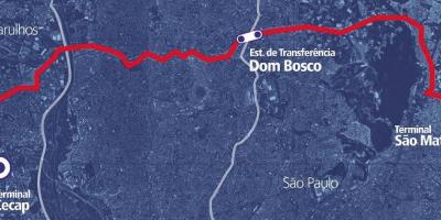 Karta över corredor BRT metropolitano Perimetral Leste