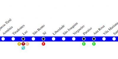 Karta över São Paulo metro - Line 1 - Blå