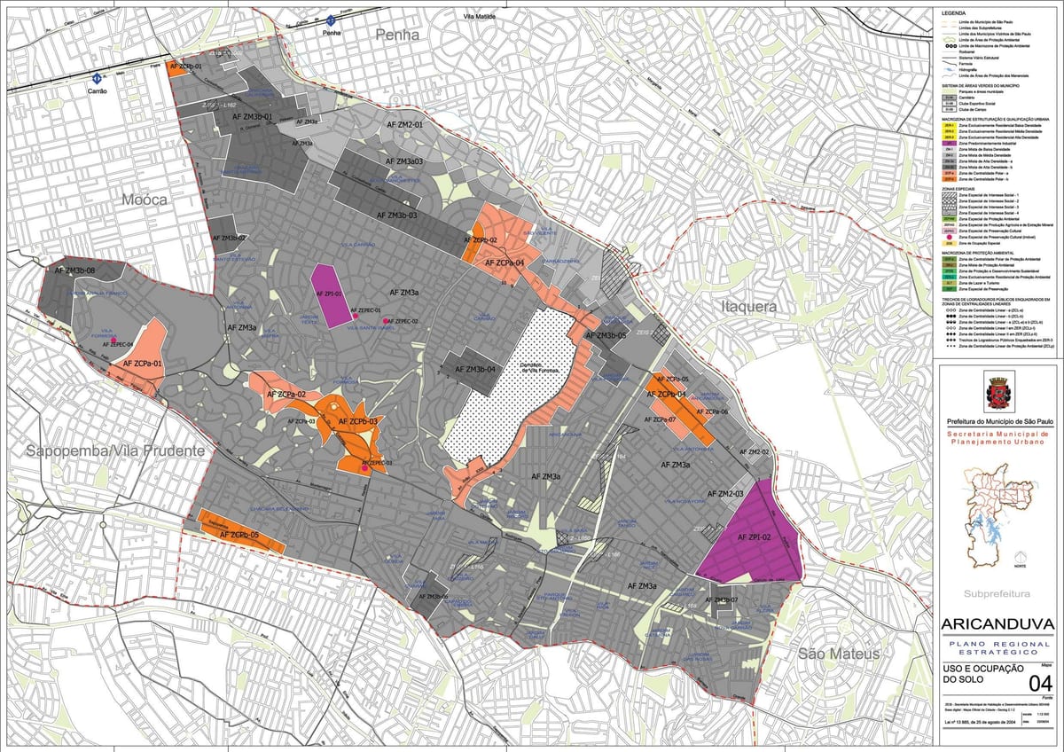 Karta över Aricanduva-Vila Formosa São Paulo - Ockupationen av mark