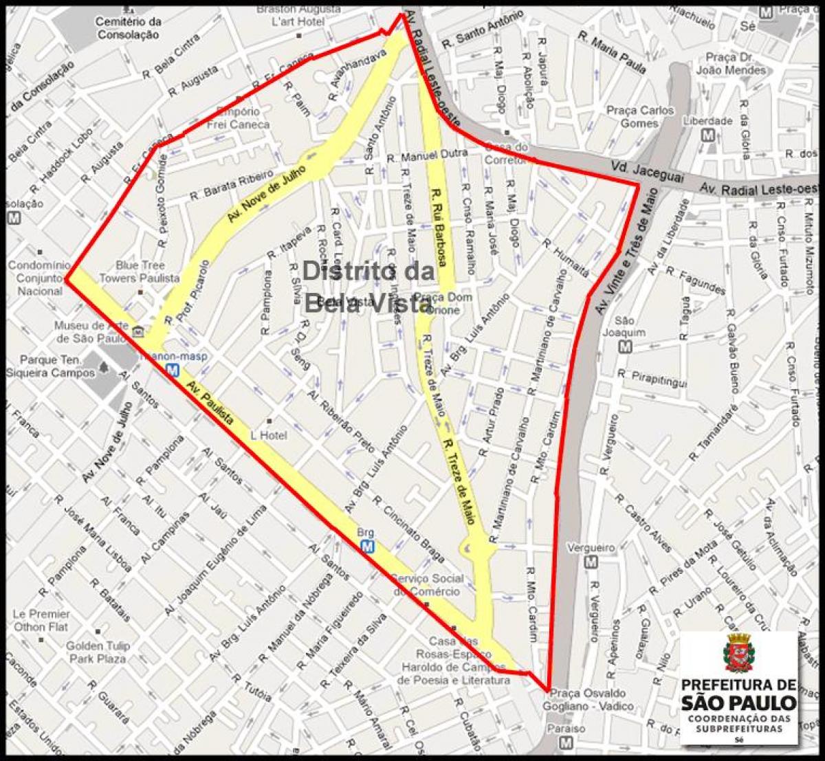 Karta över São Paulo-Bela Vista