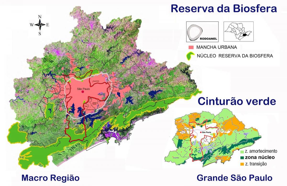 Karta över biosfärreservat av det gröna bältet i São Paulo
