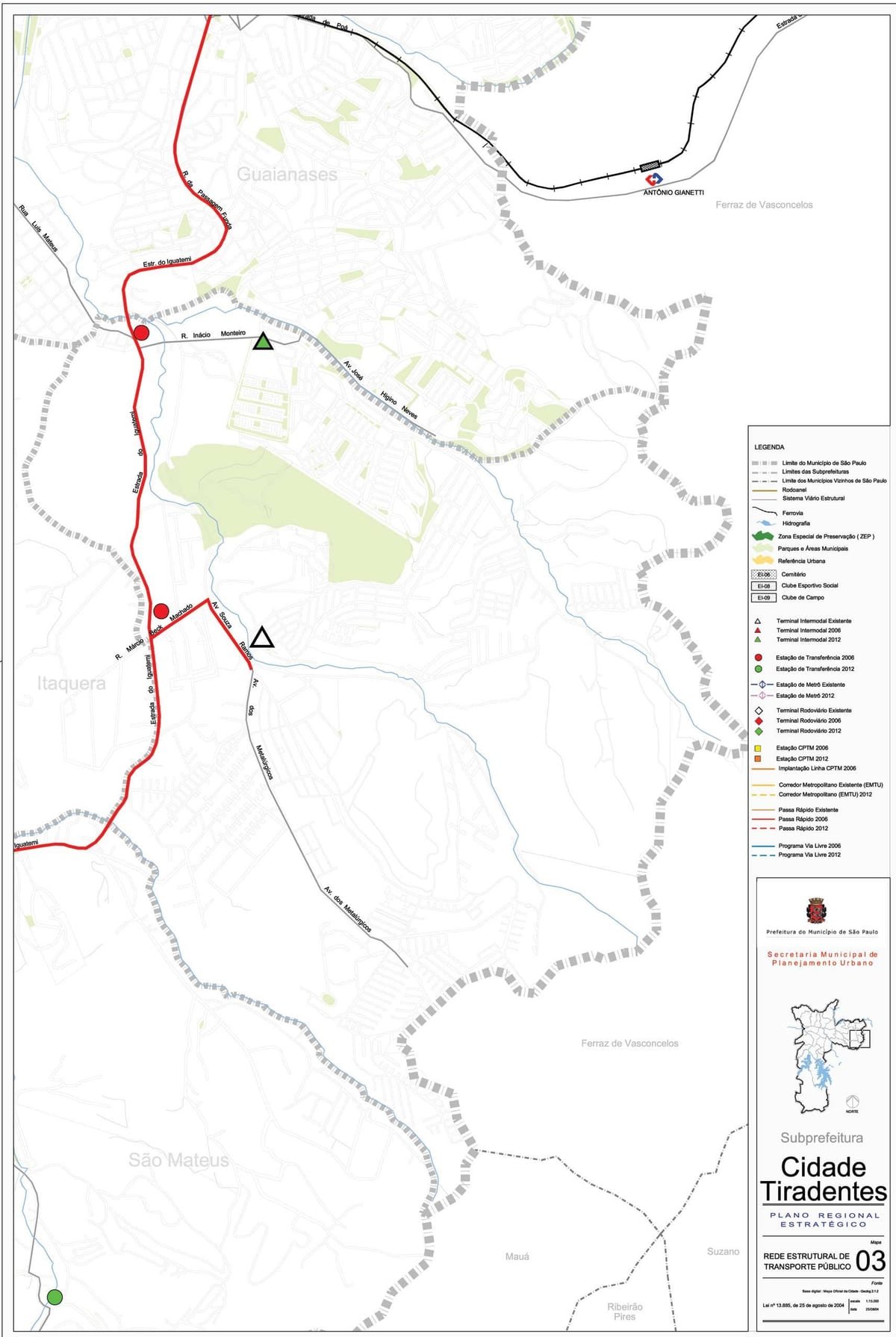 Karta över Cidade Tiradentes São Paulo - kollektivtrafiken