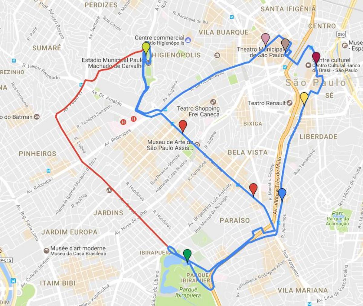 Karta över cirkulär turismo São Paulo - Linjer