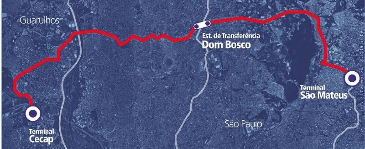 Karta över corredor BRT metropolitano Perimetral Leste