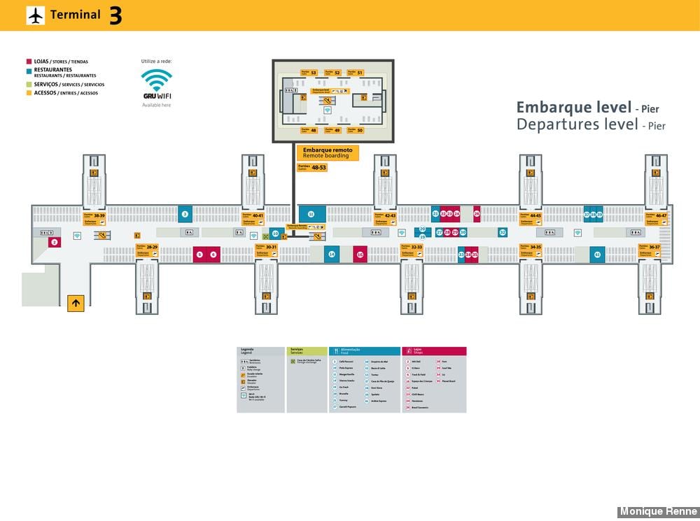 Karta över den internationella flygplatsen i São Paulo-Guarulhos - Terminalen 3