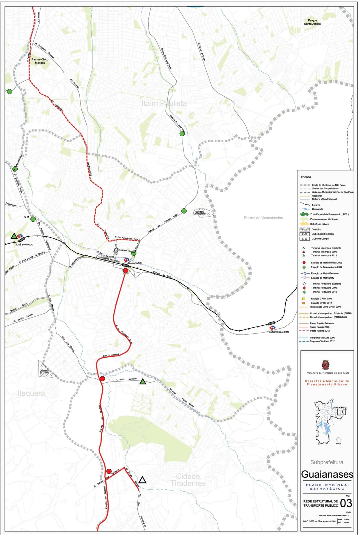 Karta över Guaianases São Paulo - kollektivtrafiken