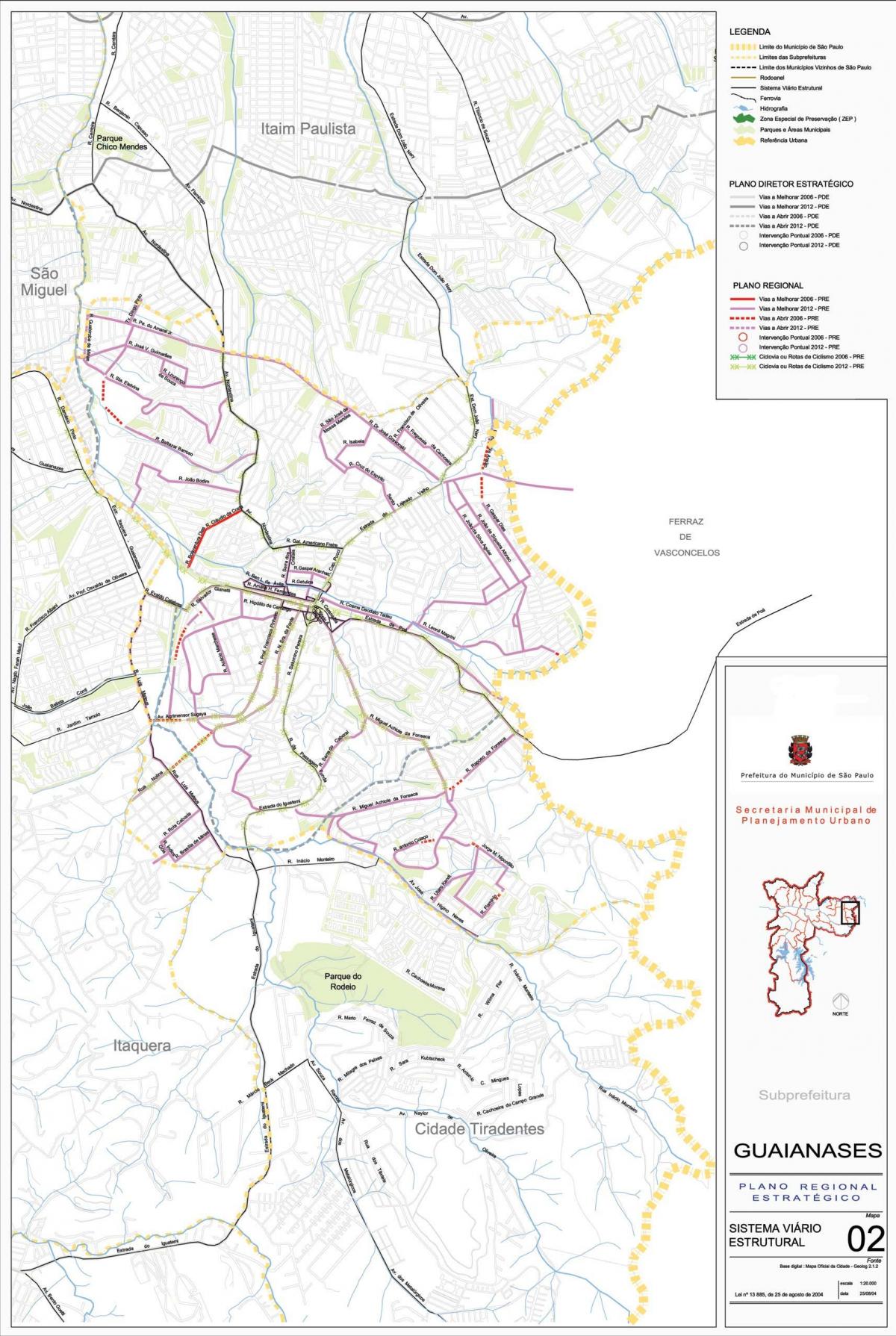 Karta över Guaianases São Paulo - Vägar