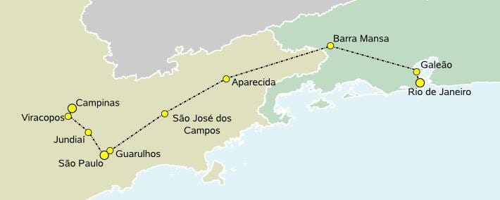 Karta över höghastighetståg São Paulo
