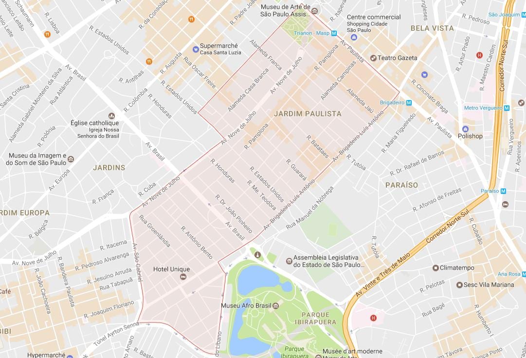 Karta över Jardim Paulista i São Paulo