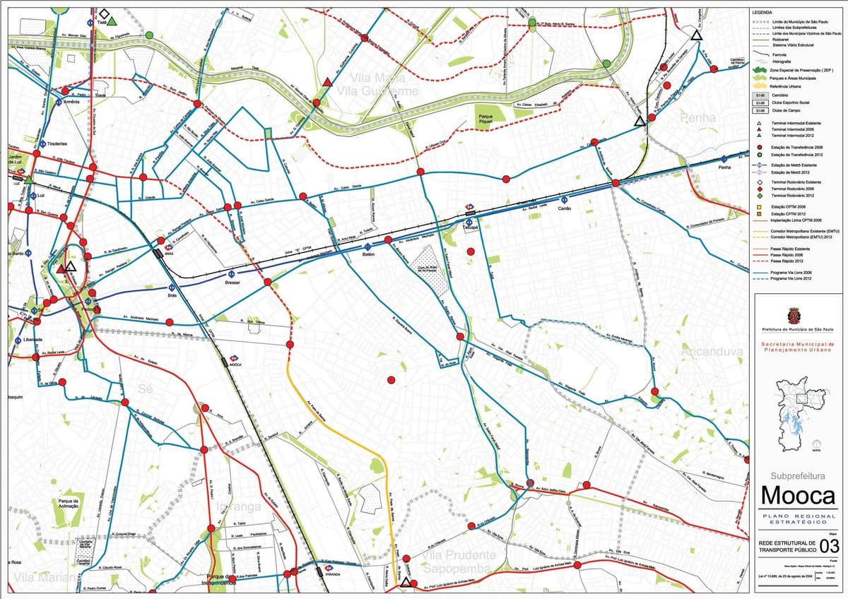 Karta över Mooca São Paulo - kollektivtrafiken