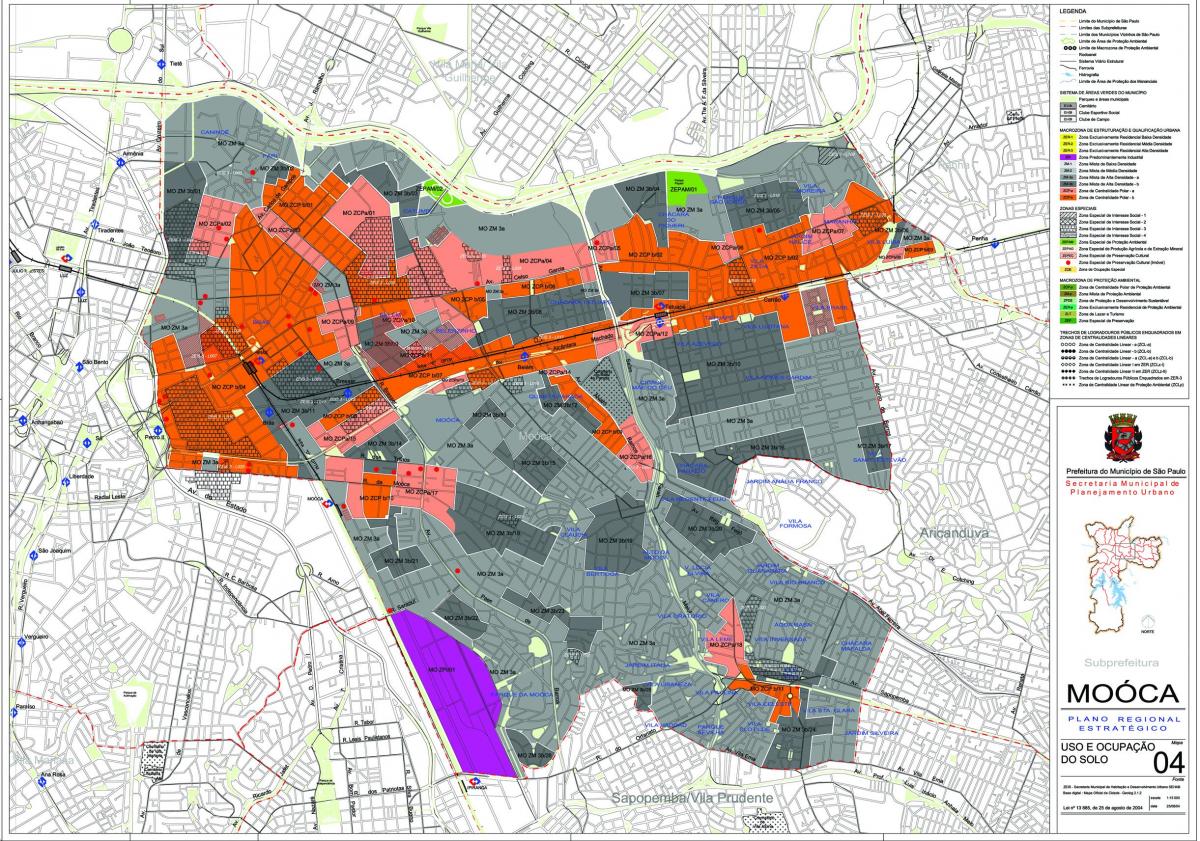 Karta över Mooca São Paulo - Ockupationen av mark