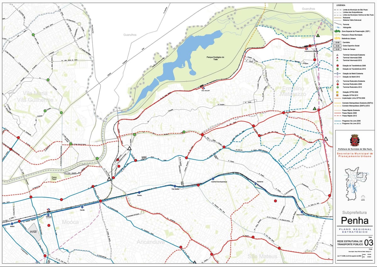 Karta över Penha São Paulo - kollektivtrafiken