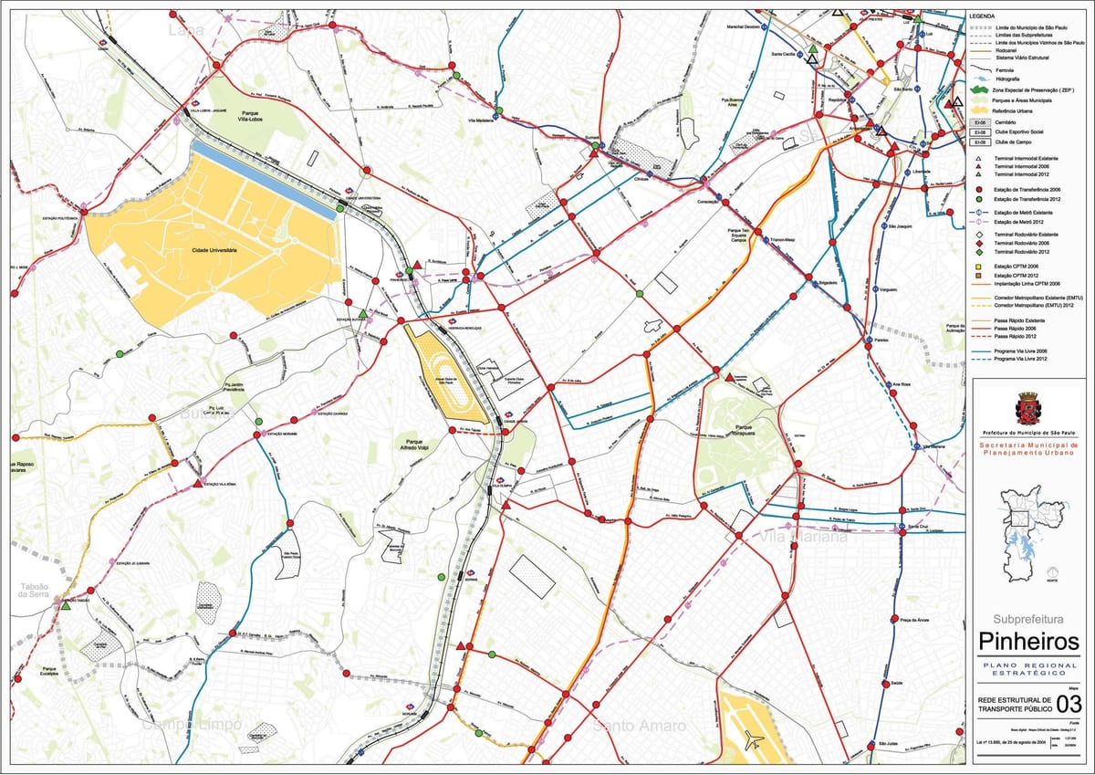 Karta över São Paulo Pinheiros - kollektivtrafiken