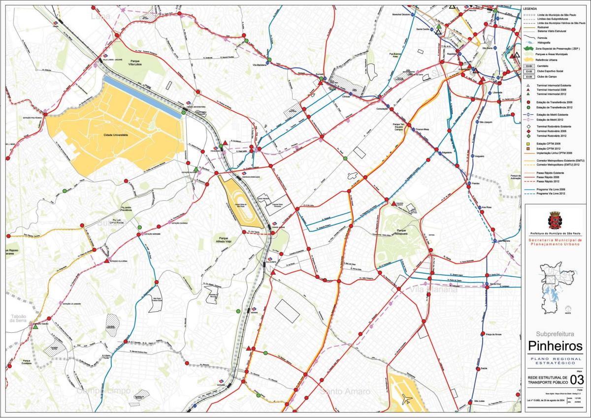 Karta över São Paulo Pinheiros - kollektivtrafiken