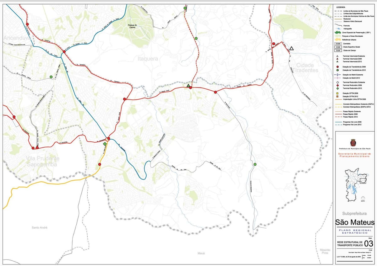 Karta över São Mateus São Paulo - kollektivtrafiken