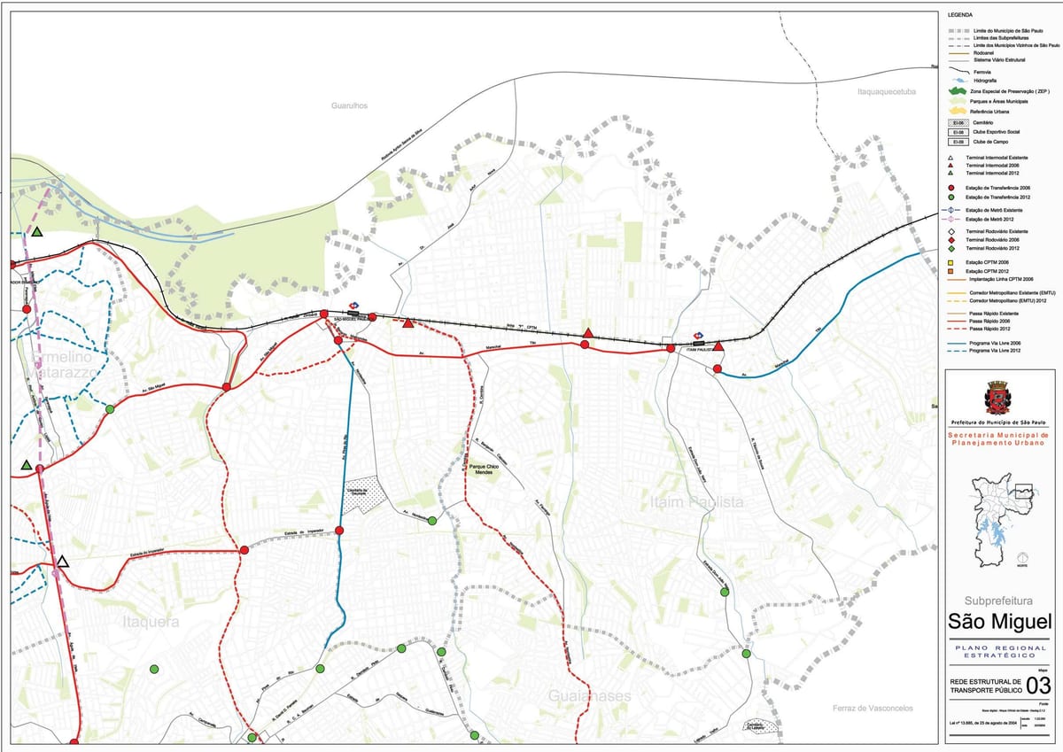 Karta över São Miguel Paulista i São Paulo - kollektivtrafiken