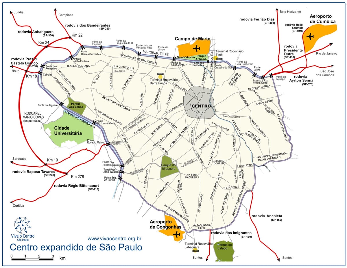 Karta över stora centrala São Paulo