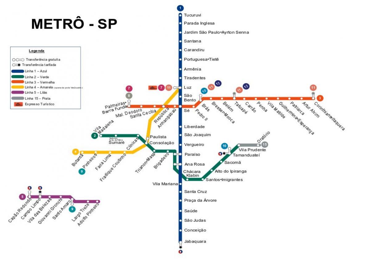 Karta över São Paulo metro