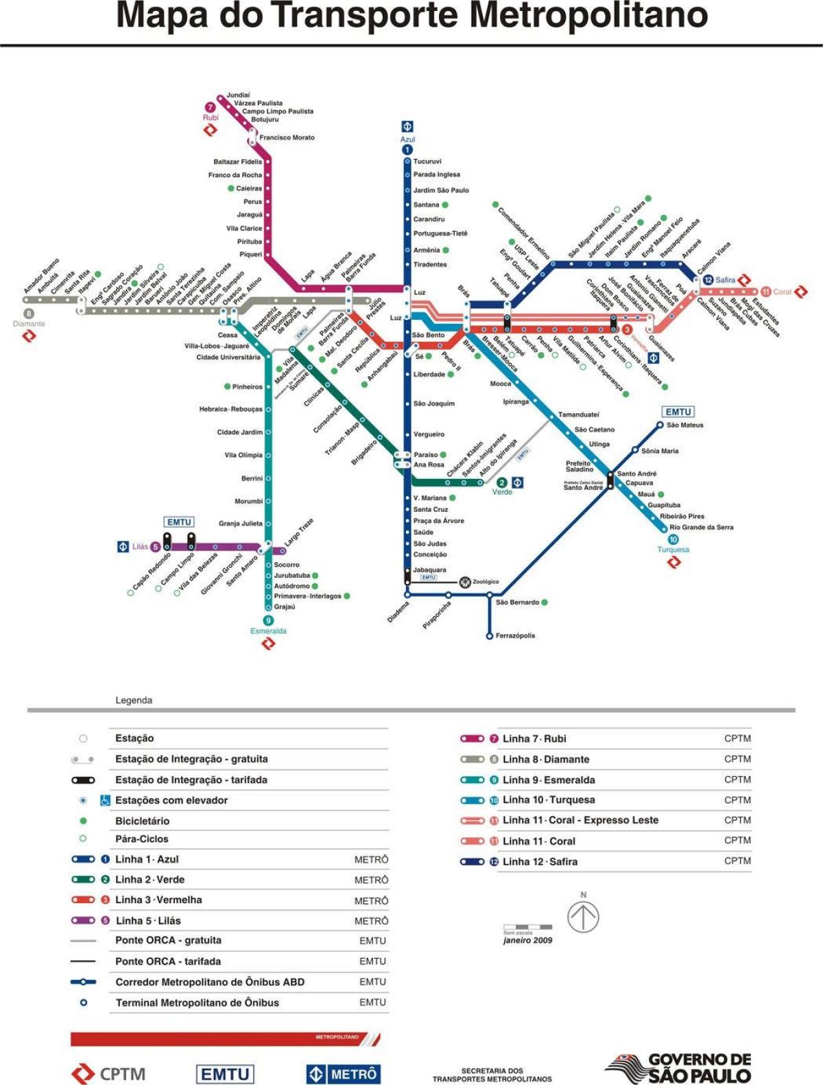 Karta över São Paulo PAULO transport