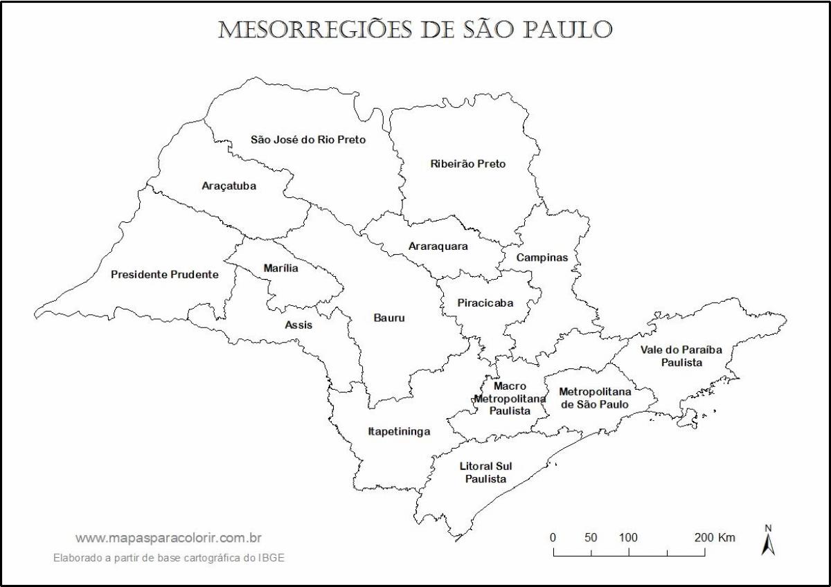 Karta över São Paulo virgin - regioner namn