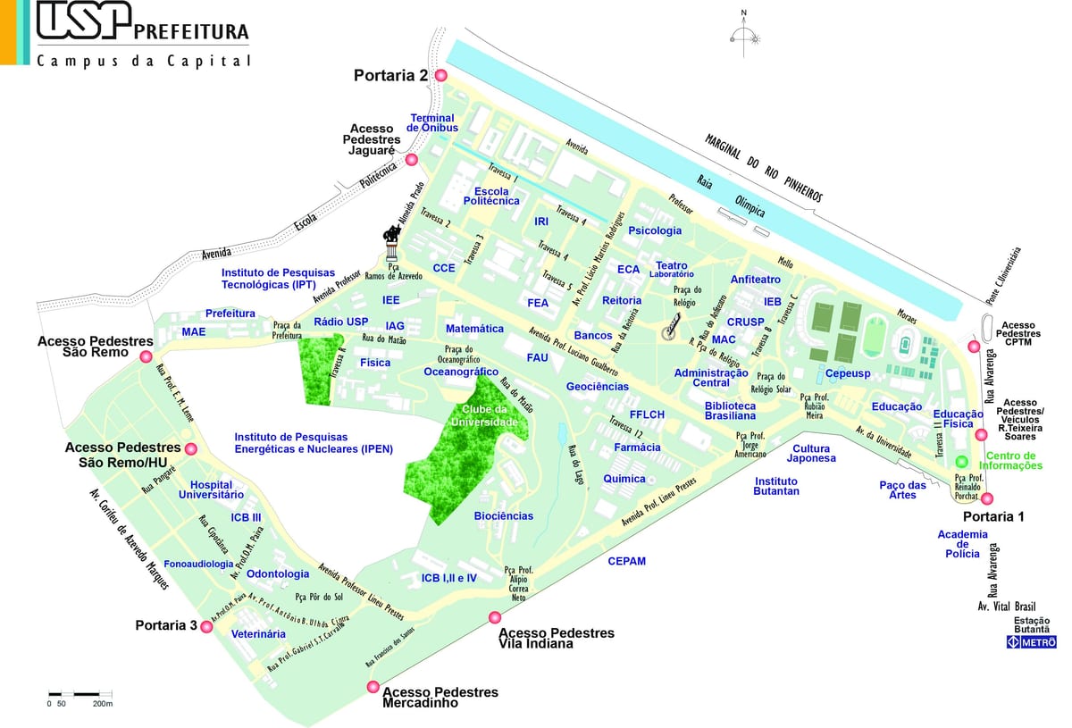 Karta över universitetet i São Paulo - USP