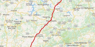 Karta över Fernão Dias highway - BR 381